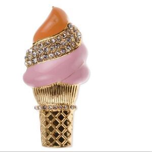 • ICE CREAM CONE BROOCH • GOLD W/CRYSTAL STONE